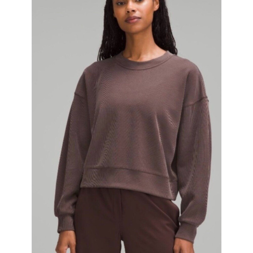 Lululemon Ribbed Softreseme Perfectly Oversized Cropped Crew Espresso Size M - Picture 1 of 4